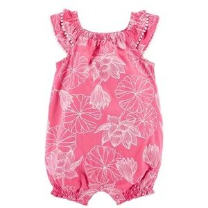 Baby Girl Carter's Floral Pom Pom Romper, Carter Baby Girls Size 12 Month onesie